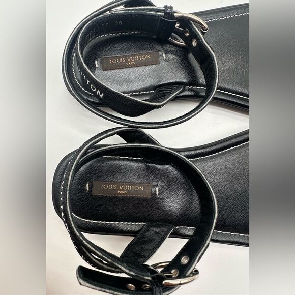 Louis Vuitton Passenger Black Flat Strappy Ankle Wrap Sandals EU 38 US 8 - Picture 5 of 11
